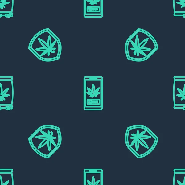Set Line Online Buying Marijuana Shield Marijuana Cannabis Seeds Seamless — Stock Vector