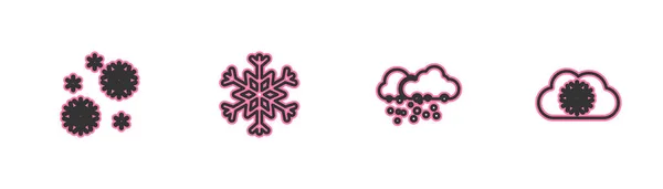 Set Line Snow Cloud Snow Snowflake Icon Vector —  Vetores de Stock