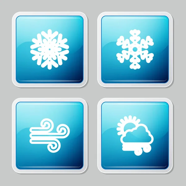 Set Line Snowflake Wind Windy Weather Icon Vector — Stock Vector