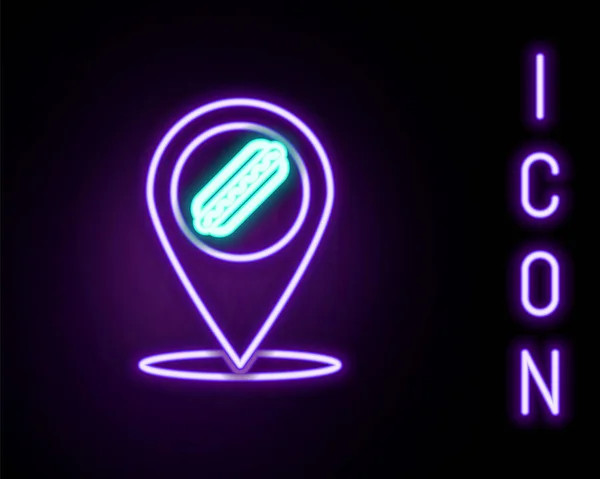 Gloeiende Neon Lijn Map Pointer Met Fast Food Hotdog Pictogram — Stockvector