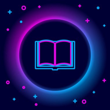 Parlayan neon hattı Açık kitap simgesi siyah arkaplanda izole edildi. Renkli taslak konsepti. Vektör
