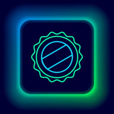 Parlayan neon hattı şişe kapağı simgesi siyah arkaplanda izole edildi. Renkli taslak konsepti. Vektör
