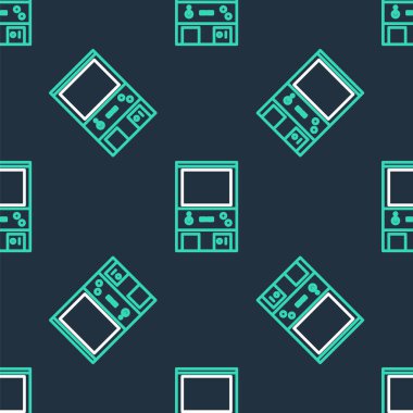 Çizgi Retro oyun makinesi simgesi siyah arkaplanda izole edilmiş dikişsiz kalıp. Vektör