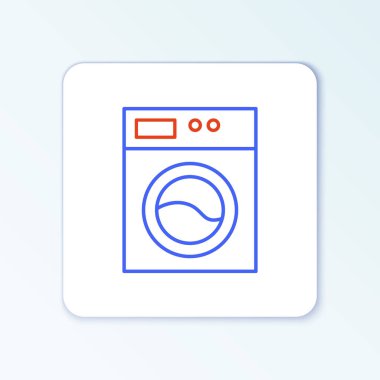 Çizgi yıkama simgesi beyaz arkaplanda izole edildi. Çamaşır makinesi simgesi. Çamaşır makinesi, çamaşır makinesi. Ev aletleri sembolü. Renkli taslak konsepti. Vektör