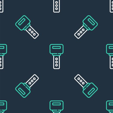 Line House anahtar simgesi siyah arkaplanda izole edilmiş kusursuz desen. Vektör