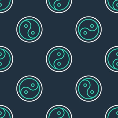 Yin Yang çizgi sembolü ahenk ve denge simgesi siyah arkaplanda izole edilmiş kusursuz desen. Vektör