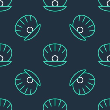 İnci simgesiyle doğal açık kabuk siyah arkaplanda izole edilmiş kusursuz desen. Deniz kabuğu kabuğu. Deniz kabuğu işareti. Vektör