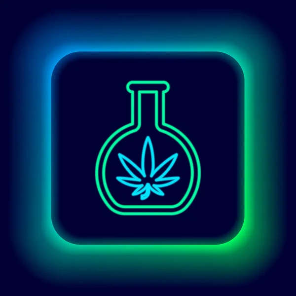 Glödande Neon Line Kemisk Provrör Med Marijuana Eller Cannabis Blad — Stock vektor