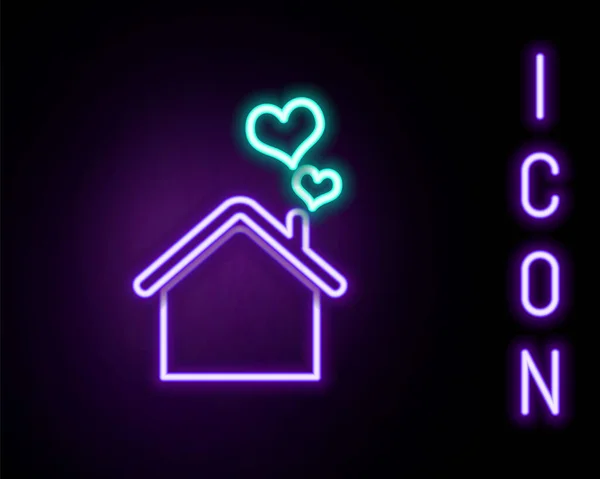Leuchtende Neon Linie Haus Mit Herz Form Symbol Isoliert Auf — Stockvektor