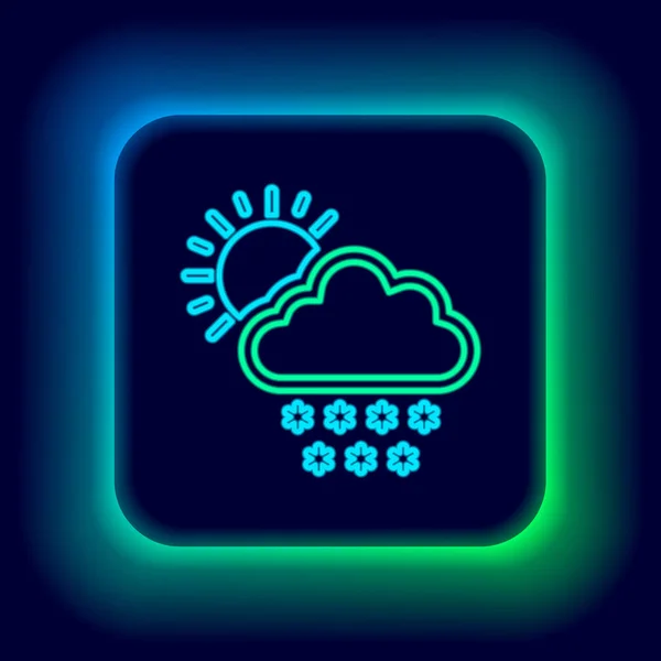 Gloeiende Neon Lijn Wolk Met Sneeuw Zon Pictogram Geïsoleerd Zwarte — Stockvector