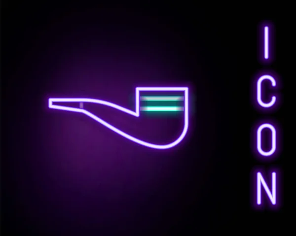 Gloeiende Neon Lijn Rookpijp Met Rook Pictogram Geïsoleerd Zwarte Achtergrond — Stockvector