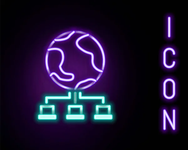 Glödande Neon Line Datornätverk Ikon Isolerad Svart Bakgrund Online Spel — Stock vektor