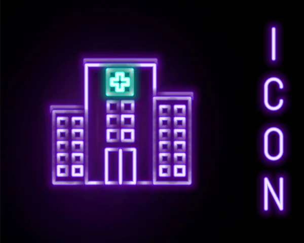 Leuchtende Neon Linie Medizinisches Krankenhaus Gebäude Mit Kreuz Symbol Isoliert — Stockvektor