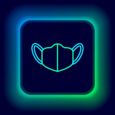 Parlayan neon hattı tıbbi koruyucu maske simgesi siyah arkaplanda izole edildi. Renkli taslak konsepti. Vektör