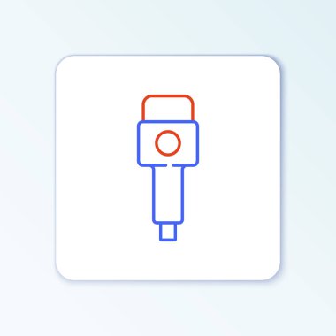 Beyaz arkaplanda hat mikrofon simgesi izole edildi. Radyodaki mikrofondan. Sözcü işareti. Renkli taslak konsepti. Vektör