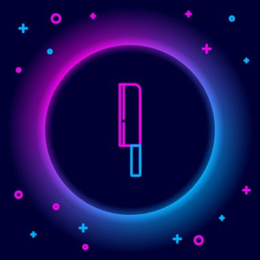 Parlayan neon çizgili bıçak simgesi siyah arkaplanda izole edildi. Çatal bıçak sembolü. Renkli taslak konsepti. Vektör