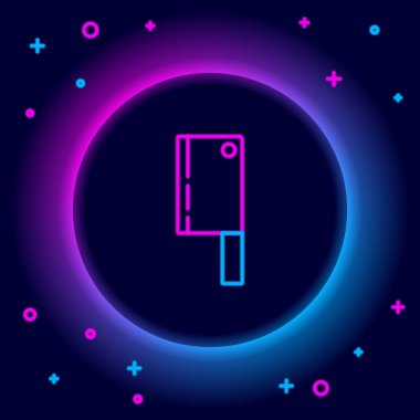 Parlayan neon hattı Et Helikopteri simgesi siyah arkaplanda izole edildi. Et için mutfak bıçağı. Kasap bıçağı. Mutlu Cadılar Bayramı Partisi. Renkli taslak konsepti. Vektör