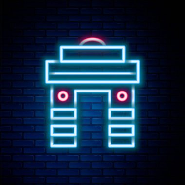 Hindistan 'ın Yeni Delhi' deki parlak neon hattı Hindistan Kapısı, tuğla duvar arka planında izole edilmiş. Hindistan 'ın Mumbai kapısı. Renkli taslak konsepti. Vektör