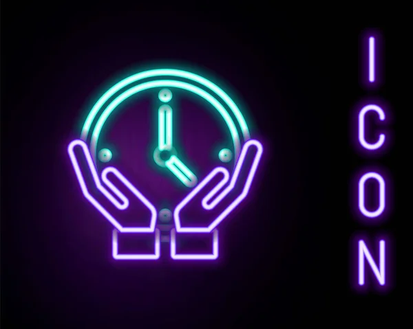 Icona Luminosa Neon Linea Orologio Isolato Sfondo Nero Simbolo Temporale — Vettoriale Stock