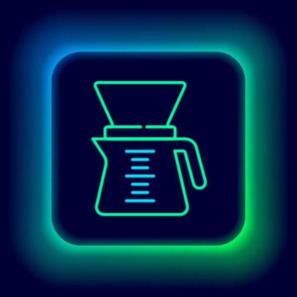 Ragyogó Neon Vonal Öntsük Kávéfőző Ikon Elszigetelt Fekete Háttérrel Alternatív — Stock Vector