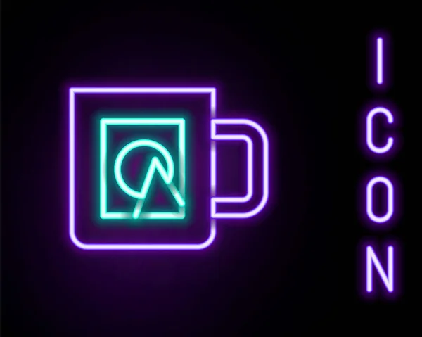 Glödande Neon Linje Kaffe Kopp Ikon Isolerad Svart Bakgrund Bort — Stock vektor