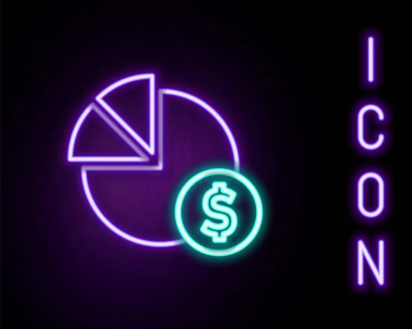 Gloeiende Neon Lijn Taartdiagram Infographic Dollar Symbool Pictogram Geïsoleerd Zwarte — Stockvector