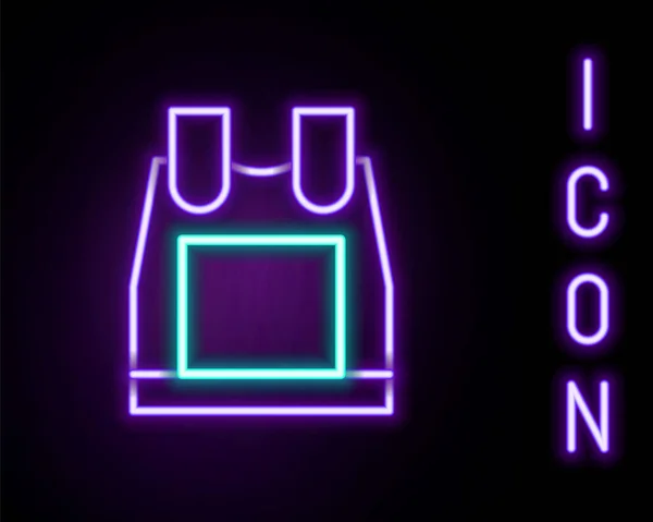 Gloeiende Neon Lijn Kogelvrij Vest Voor Bescherming Tegen Kogels Pictogram — Stockvector