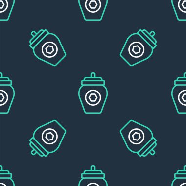 Bal simgesinin çizgi kavanozu siyah arkaplanda izole edilmiş kusursuz desen. Yiyecek bankası. Tatlı doğal gıda sembolü. Vektör