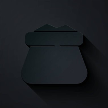 Kağıt kesiği Siyah zemin üzerinde tam çuval simgesi izole. Kağıt sanatı tarzı. Vektör