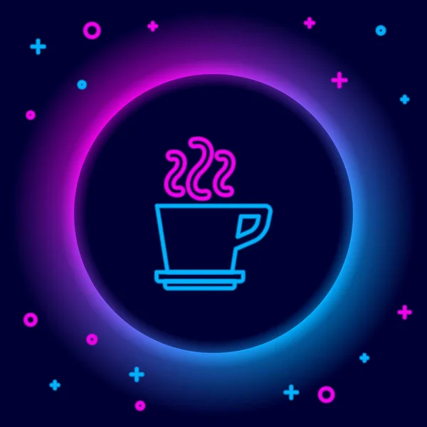 Glowing neon line Coffee cup icon isolated on black background. Tea cup. Hot drink coffee. Colorful outline concept. Vector — Stock Vector