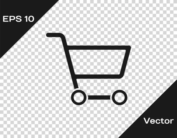 Icono de carrito negro aislado sobre fondo transparente. Concepto de compra en línea. Señal de entrega. Símbolo de cesta de supermercado. Ilustración vectorial — Vector de stock