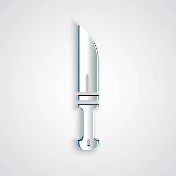 Icône de couteau Hunter découpée en papier isolé sur fond gris. Couteau militaire. Style art du papier. Vecteur — Image vectorielle
