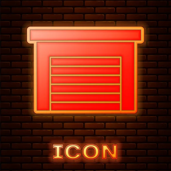 Gloeiende neon Garage pictogram geïsoleerd op bakstenen muur achtergrond. Vector — Stockvector