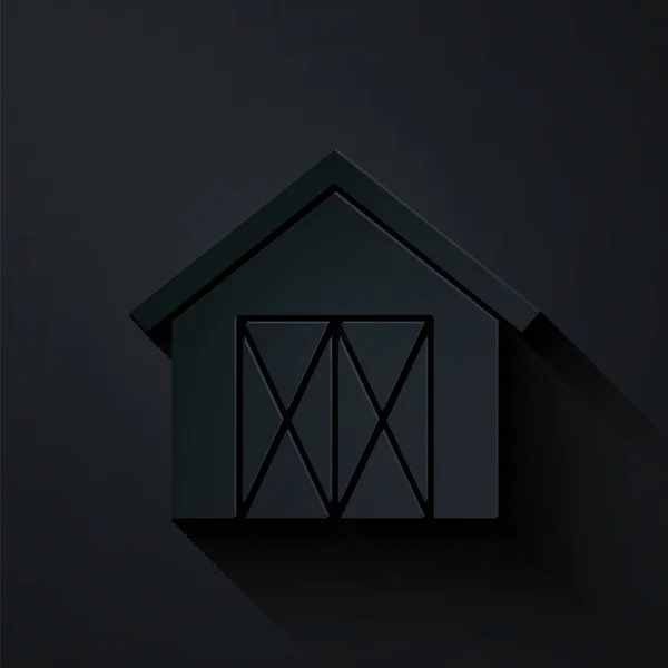 剪纸农场房子图标孤立在黑色背景.造纸艺术风格。B.病媒 — 图库矢量图片