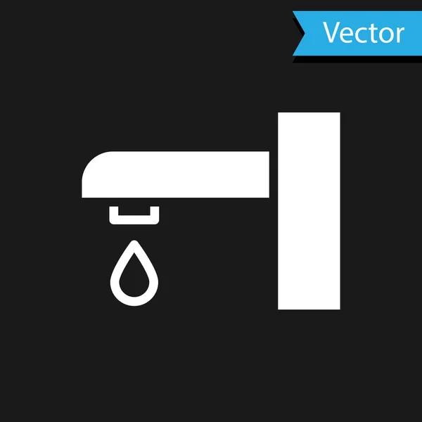 Ícone de torneira de água branca isolado no fundo preto. Vetor — Vetor de Stock