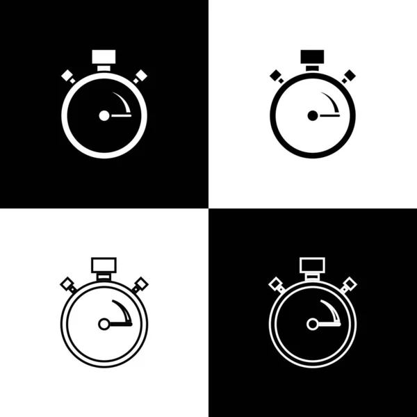 Állítsa Stopwatch ikon elszigetelt fekete-fehér háttér. Időzítő jel. Kronométer jel. Vektor — Stock Vector