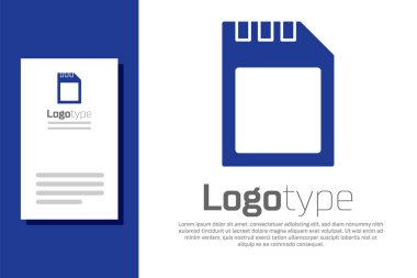 Mavi SD kart simgesi beyaz arkaplanda izole edildi. Hafıza kartı. Adaptör simgesi. Logo tasarım şablonu elemanı. Vektör