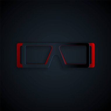 Kağıt kesiği, siyah arka planda izole edilmiş 3 boyutlu sinema gözlüğü simgesi. Kağıt sanatı tarzı. Vektör