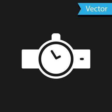 Beyaz bilek saat simgesi siyah arkaplanda izole. Kol saati simgesi. Vektör