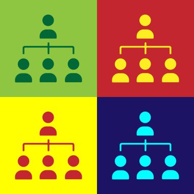 Pop Art Business hiyerarchy organogram grafik bilgi ikonu renk arkaplanında izole edildi. Kurumsal yapı grafik elementleri. Vektör