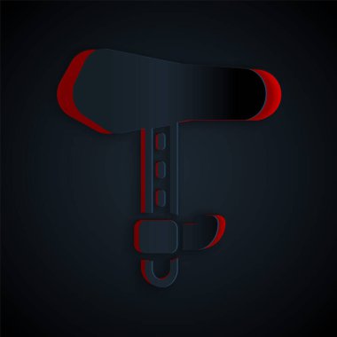 Kağıt kesiği bisiklet koltuğu simgesi siyah arkaplanda izole edilmiş. Bisiklet eyeri. Kağıt sanatı tarzı. Vektör