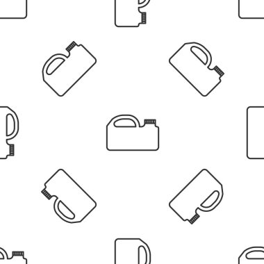 Motor makine yağı ikonu için gri çizgi plastik kutu beyaz arka planda izole edilmiş pürüzsüz desen. Benzin bidonu. Yağ değiştirme ve onarım servisi. Vektör İllüstrasyonu