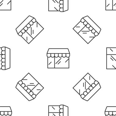 Gri çizgi alışveriş binası ya da market simgesi beyaz arka planda izole edilmiş pürüzsüz desen. Dükkan inşaatı. Vektör