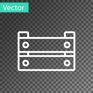 Beyaz çizgi tahta kutu simgesi şeffaf arkaplanda izole edildi. Market sepeti, depo sandığı. Sebzeler ve ürünler için boş ahşap kap. Vektör