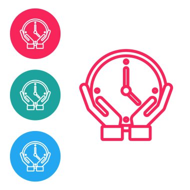 Kırmızı çizgi saat simgesi beyaz arkaplanda izole edildi. Zaman sembolü. Simgeleri daire düğmelerine ayır. Vektör