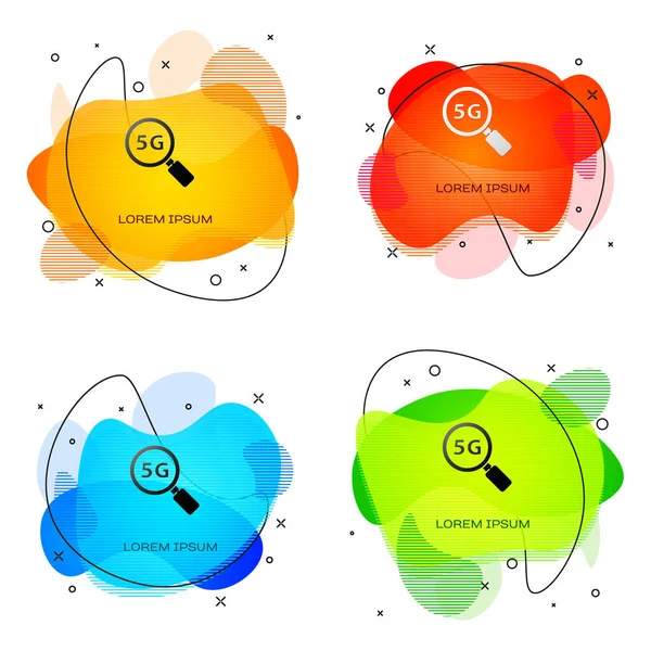 Siyah Arama 5G yeni kablosuz internet kablosuz bağlantı simgesi beyaz arkaplanda izole edildi. Küresel ağ yüksek hızlı bağlantı veri oranı teknolojisi. Sıvı şekilli soyut pankart. Vektör