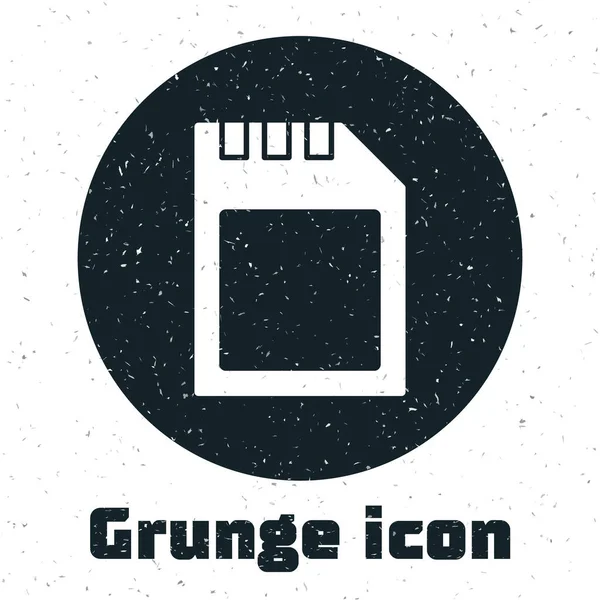 Grunge SD-Karte Symbol isoliert auf weißem Hintergrund. Speicherkarte. Adapter-Symbol. Monochrome Vintage-Zeichnung. Vektor — Stockvektor