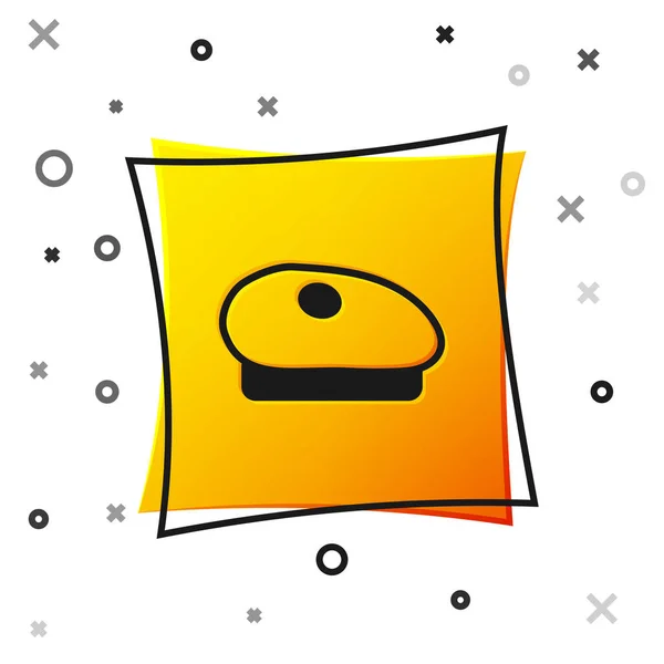 Black French beret icon isolated on white background. Yellow square button. Vector — Stock Vector