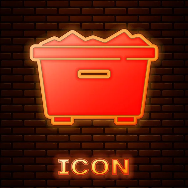 Glowing neon Trash can icon isolated on brick wall background. Garbage bin sign. Recycle basket icon. Office trash icon. Vector — Stock Vector