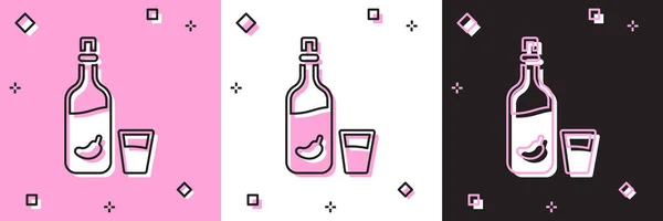 Set Vodka avec poivre et icône en verre isolé sur fond rose et blanc, noir. L'alcool national ukrainien. Vecteur — Image vectorielle